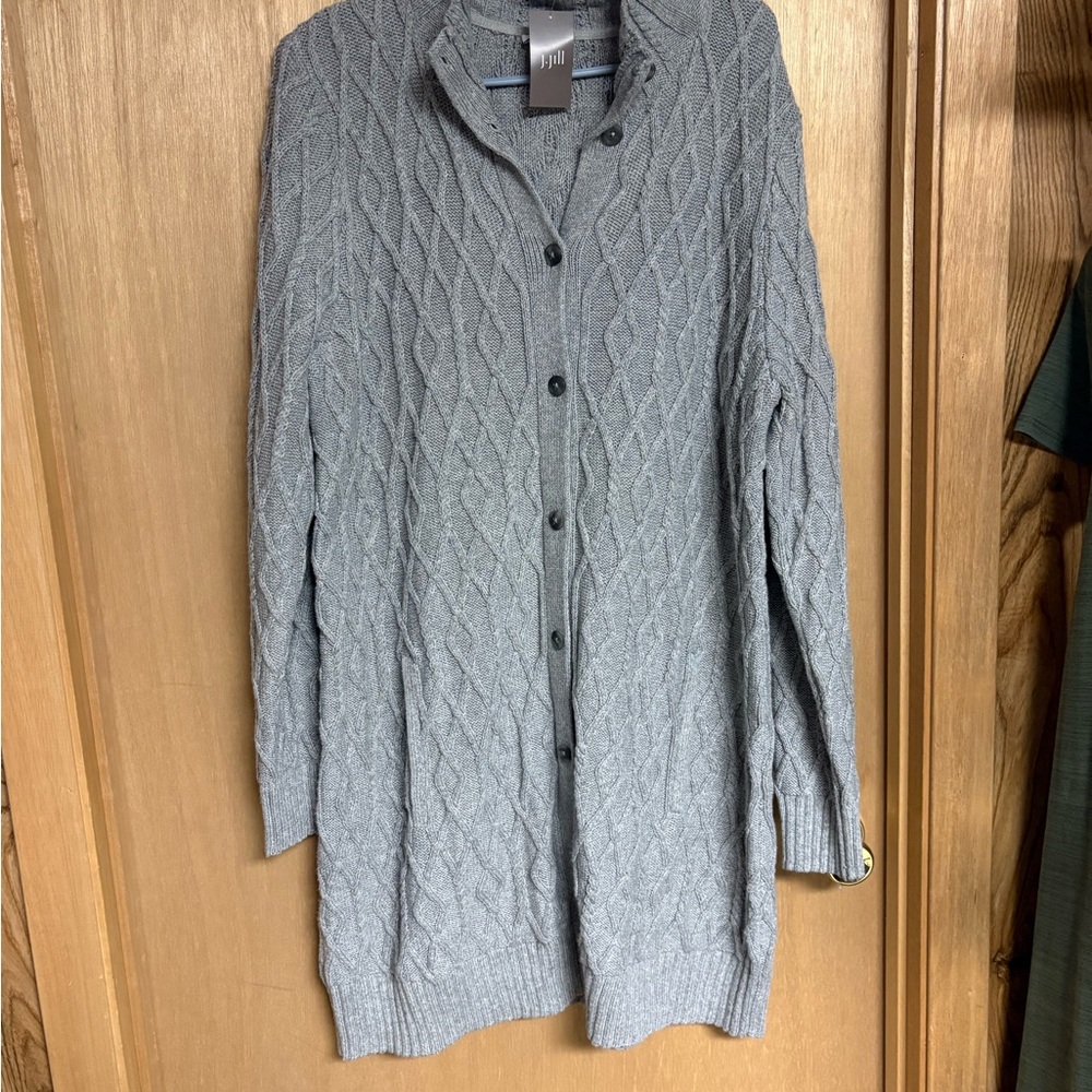J. Jill L Heather Gray Cable Knit Button Down Cardigan